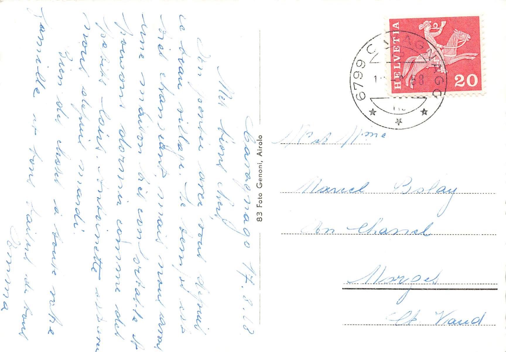 Cartoline postali: Cavagnago Leventina G – Usato da Biasca venduto da Blenio71 1