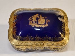 Dose Limoges Porzellan blau Gold Dekor kobalt-blau