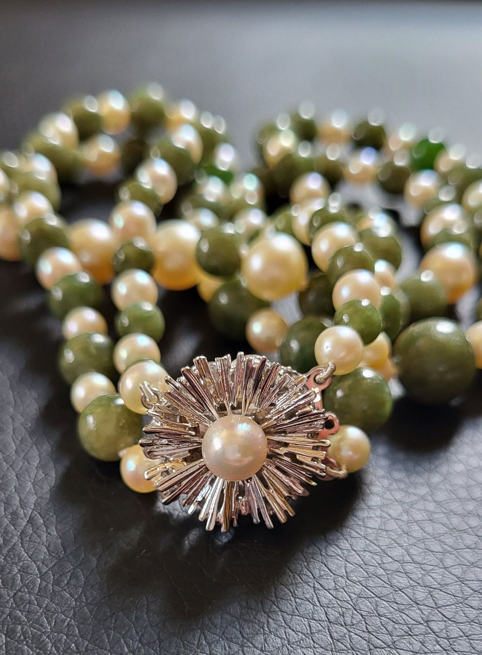 Catenine: 585 Weiss Gold Perlen und Stein Collier – Usato da Wald ZH venduto da Dasilver 3