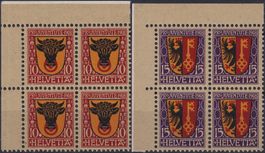 1918, J10+J11 Satz Viererblöcke postfrisch **. Kat: 350.-++