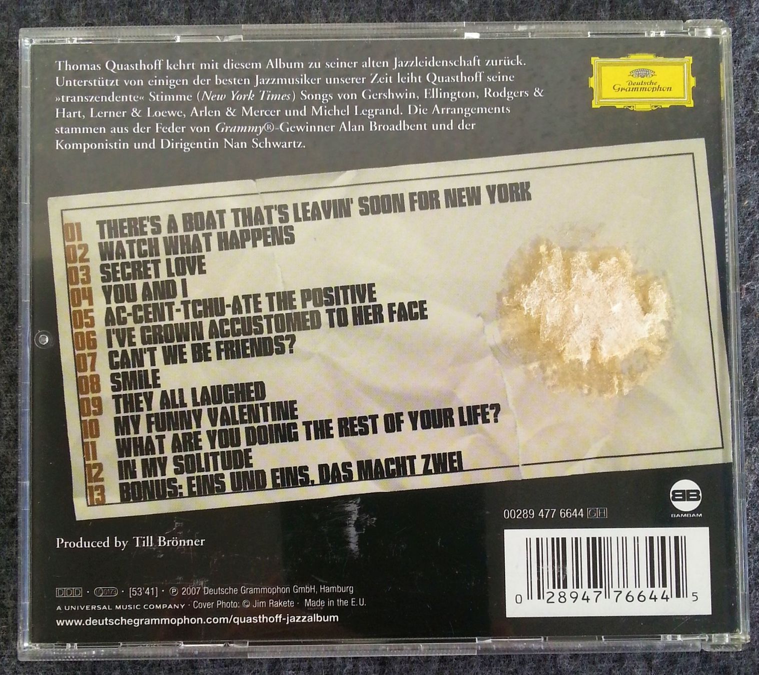 CD: CD THOMAS QUASTHOFF - WATCH WHAT HAPPENS, Jazz 2007 – Usato da Oberriet SG venduto da Atir47 3