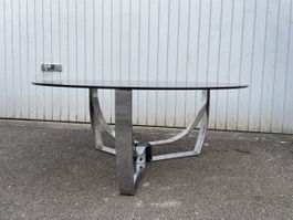 Mid Century Space Age Couch Tisch Chrom Rauchglas