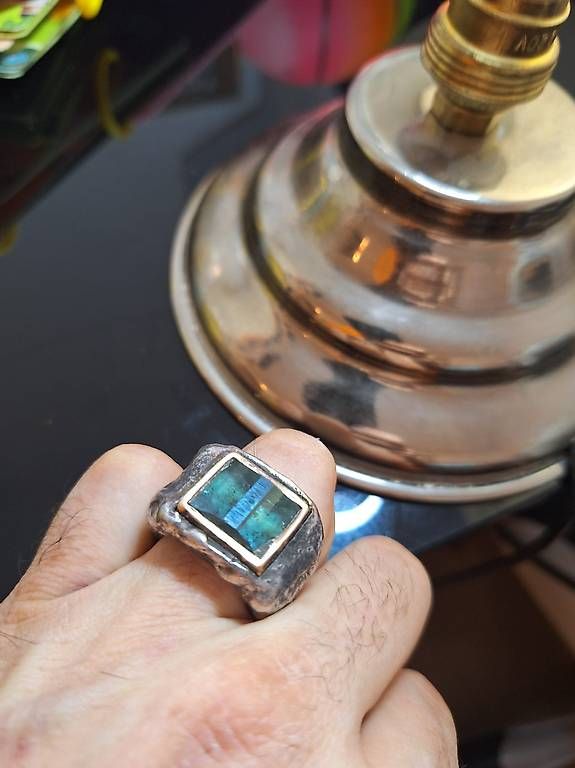 Anelli: Silber-Ring mit Turmalin, goldumrandet – Usato da Olten venduto da si91 4