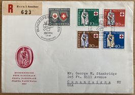 R-FDC Pro Patria 1957 illustriert nach USA, SBK 60 Fr.