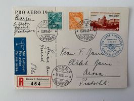1943 Flugpostkarte von Zürich über Bern nach Arosa