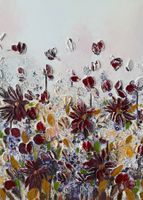 Tableau triptyque fleurs, peinture acrylique , occasion