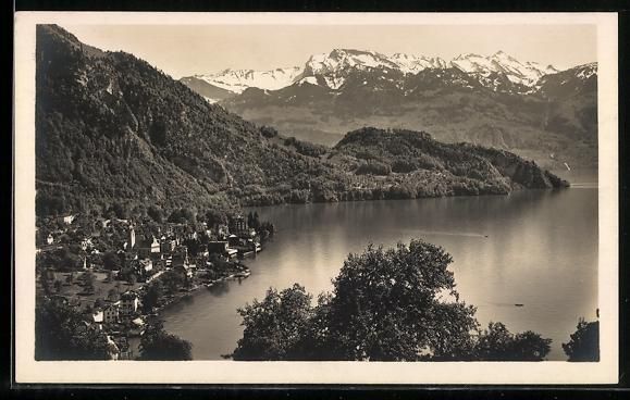 Cartoline postali: AK Vitznau, Ortsansicht mit Bergpanorama – Usato da Berlin venduto da bartko-reher