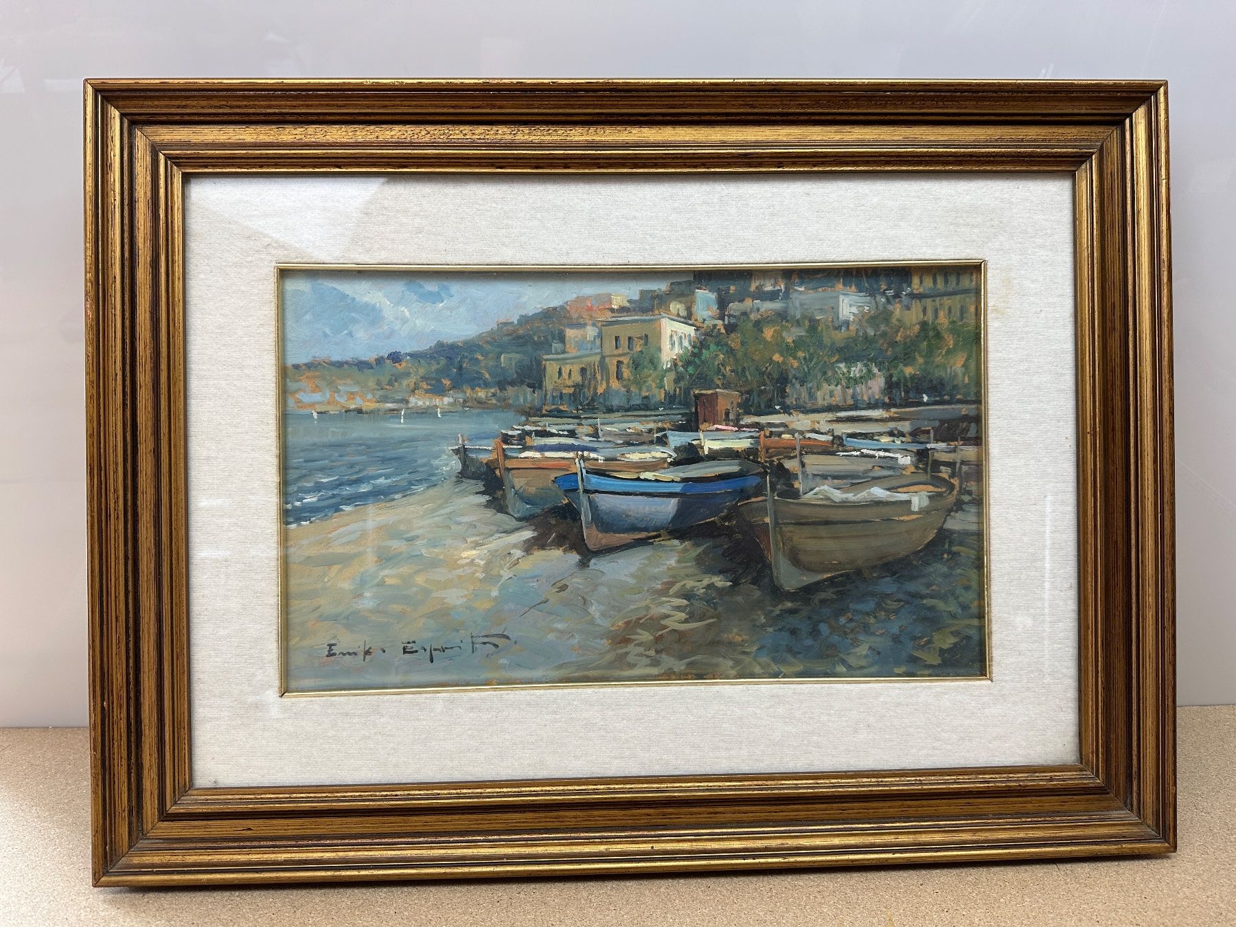 Dipinti: Gemälde Fischer Schiffe  Signiert – Usato da arlesheim venduto da Art.en1