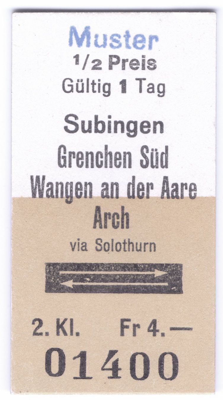 Biglietti: Billette Subingen - Arch via Solothurn (Muster) – Usato da Langenthal venduto da Sammlungs_aus