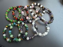 9 Bracelets Beaded Jewelry Various Stones New