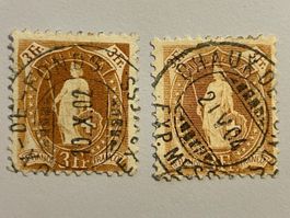 Steh. Helvetia ZNr. 72Da & 72E, gestempelt