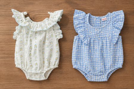 Baby Rompers Set 2 pieces white floral blue check size 3-6m