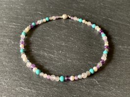 Turquoise, Amethyst & Pearl Necklace - Sterling Silver