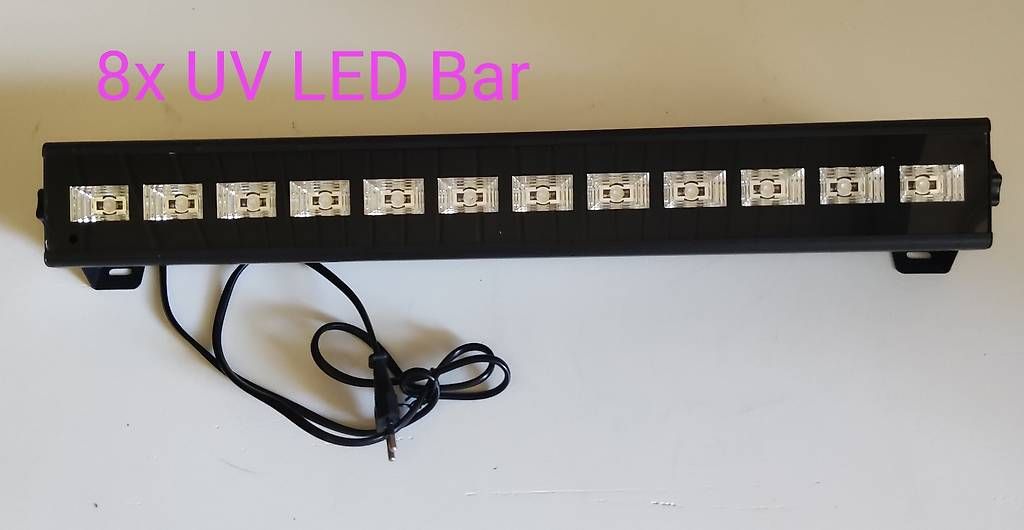 Lampen: UV LED-Bar 8 Stk. Mit Flightcase und DMX Kabel. – Neu und originalverpackt aus BASEL von E-Bro.Electro 1