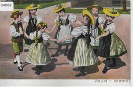 Vaud - Waadt - Trachten-Kinder Costumes - Präge-Karte