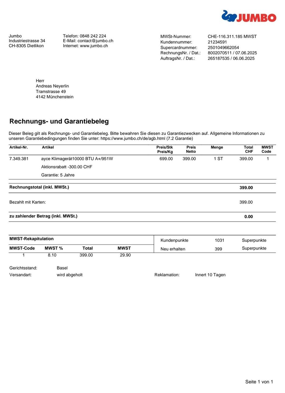 Klimageräte: Klimagerät ayce 10000BTU A+/951W – Gebraucht aus Münchenstein von and_bd2m 3