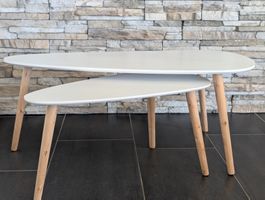 Beistelltisch Set 2 Stk. weiss, Holz-Füsse mit Gebrauchsspur