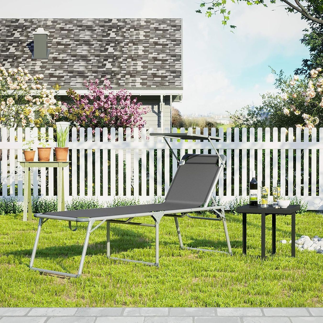 Sedie a sdraio & strandkorb: SONGMICS Gartenliege mit Sonnendach grau – Nuovo e nell'imballaggio originale da Bottighofen venduto da zaap 3
