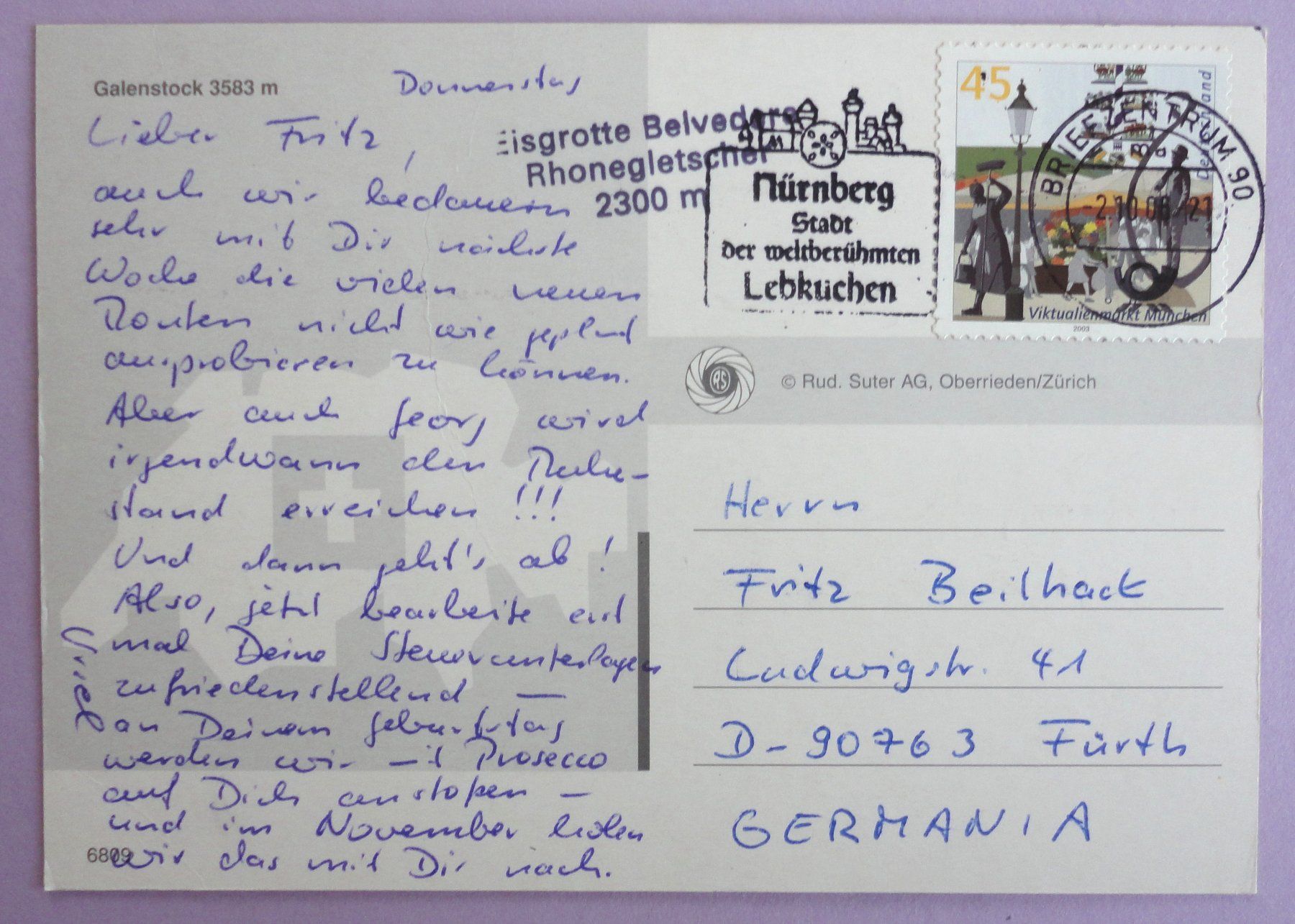 Cartoline postali: Galenstock 3583 m – Usato da Fétigny venduto da Billy2miny 1