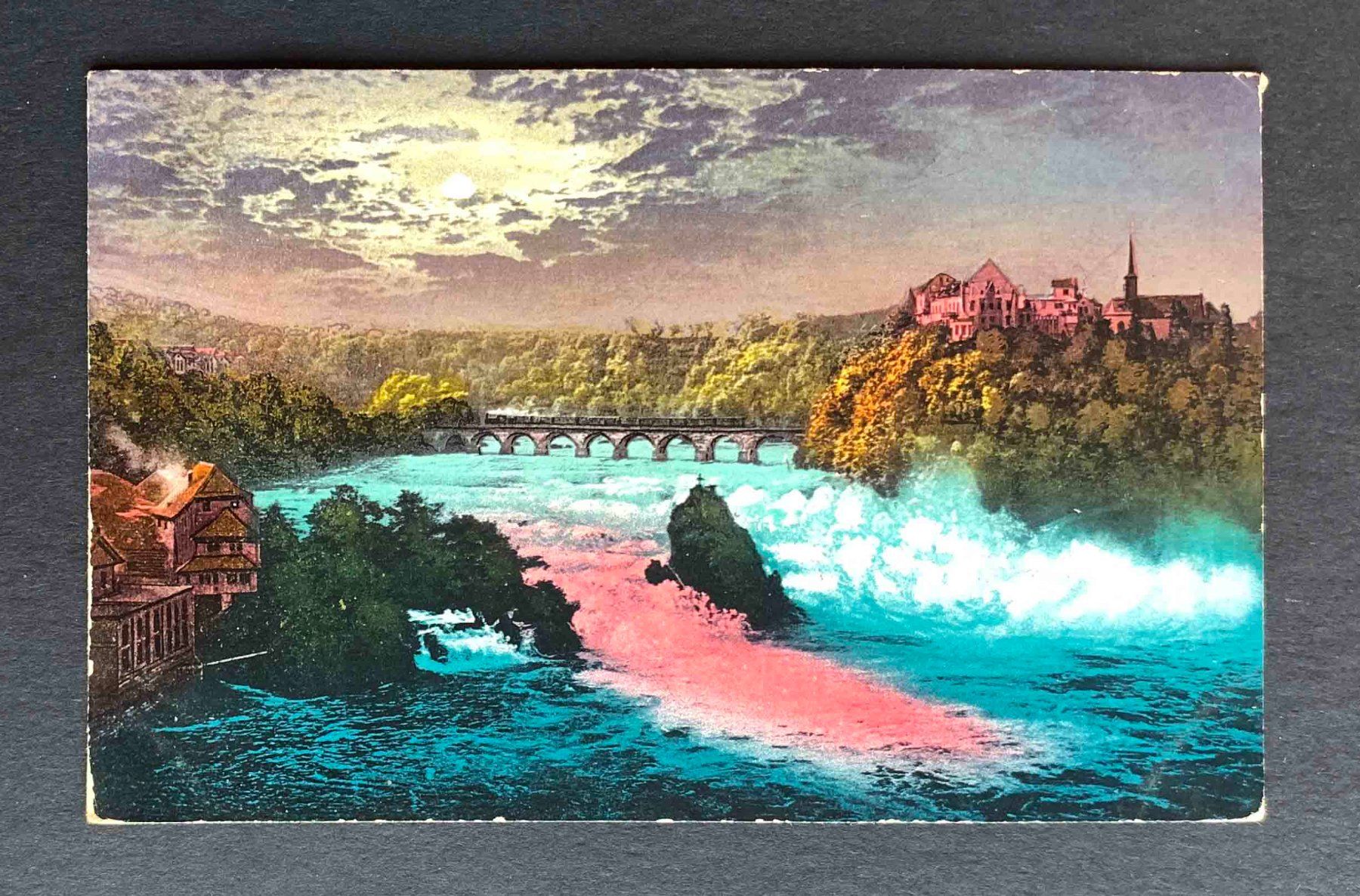 Cartoline postali: AK Rheinfall bei bengalischer Beleuchtung – Usato da Goldau venduto da artelier1
