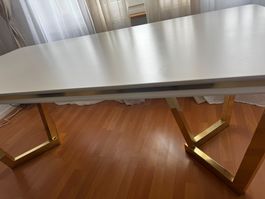 Esstisch weiss Tischplatte goldfarbenes Gestell neuwertig
