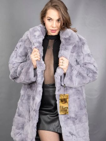Neu Kurzmantel Rex Chinchilla Pelz M fur pelliccia lapin