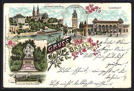 Litho Basel, Teilansicht mit Brücke, Ce