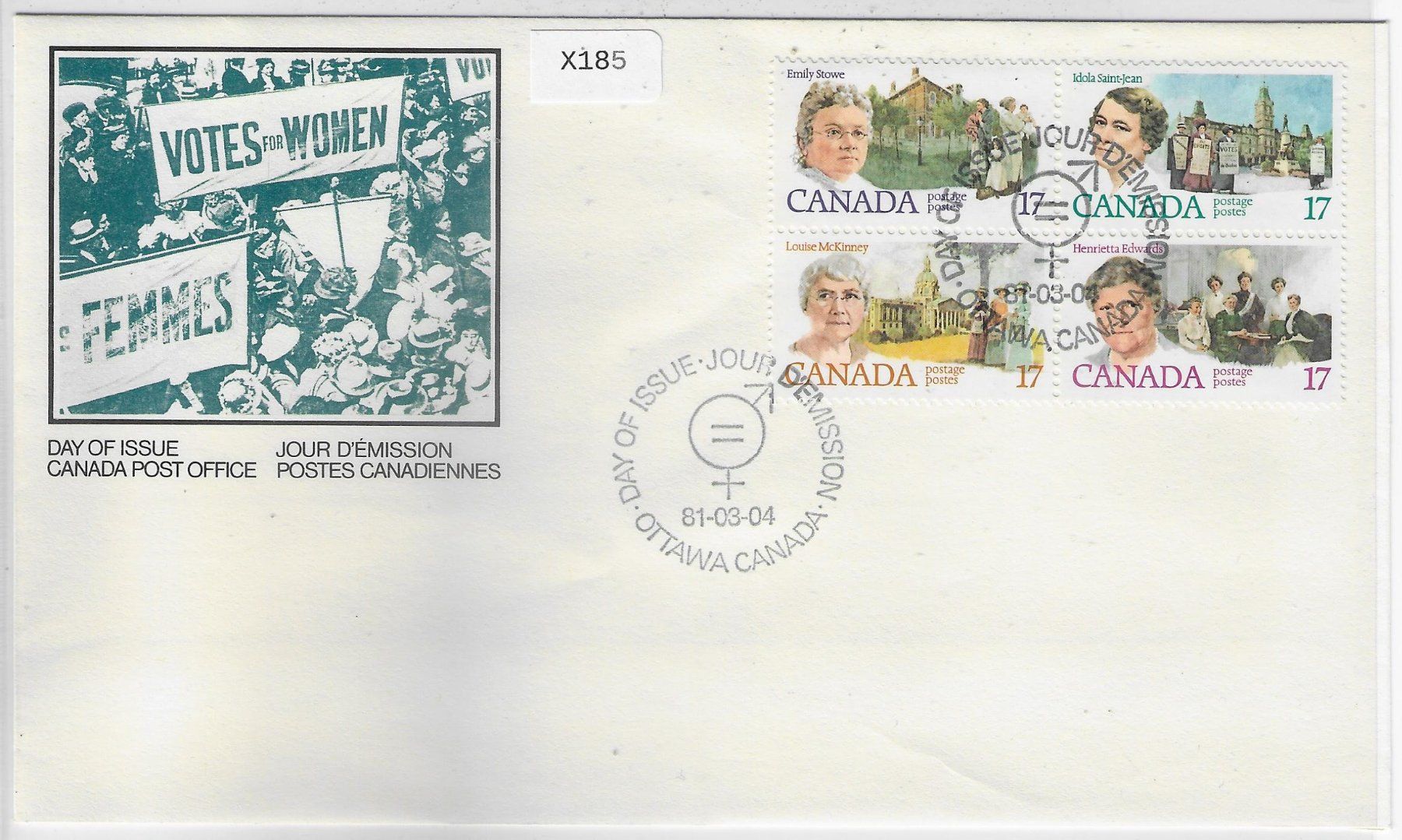Tutti i francobolli: FDC Canada 2004 Frauenstimmrecht – Usato da Ettingen venduto da Kartenplanet