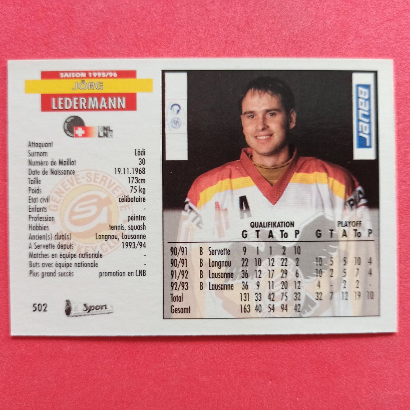Carte collezionabili: Jörg Ledermann - GENEVE CARD - 1995/96 – Usato da Dübendorf venduto da kb86_MOVIE 1