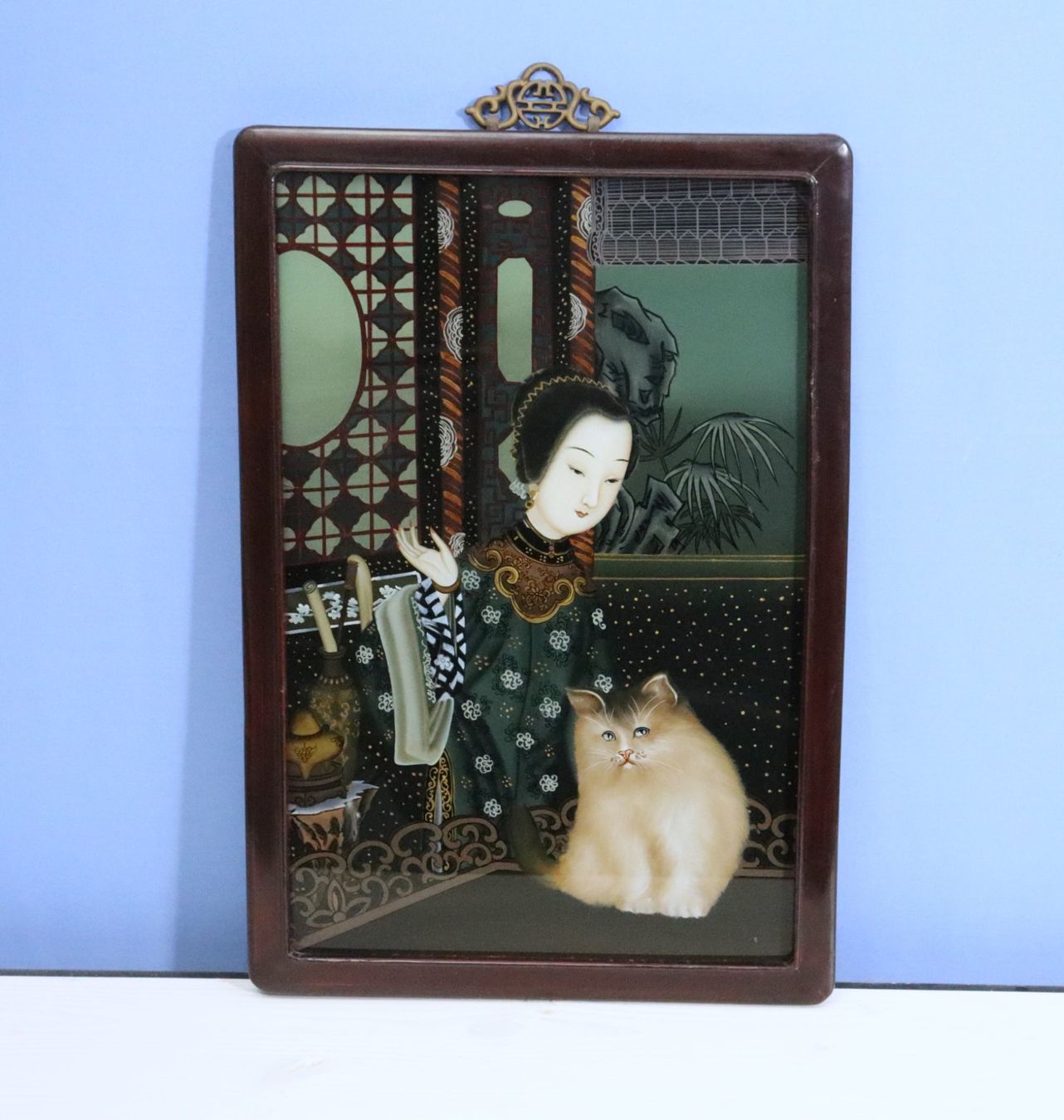 Dipinti: Alte Chinesische Hinterglasmalerei, "Konkubine mit Katze" – Usato da Zug venduto da Kunst-Fundgrube 2