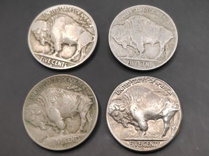 Alle Münzen: 4x 5 Cent "Buffalo Nickel" (1x 1913-D, 1. Ausgabejahr) – Gebraucht aus Sirnach von Trekk64 1