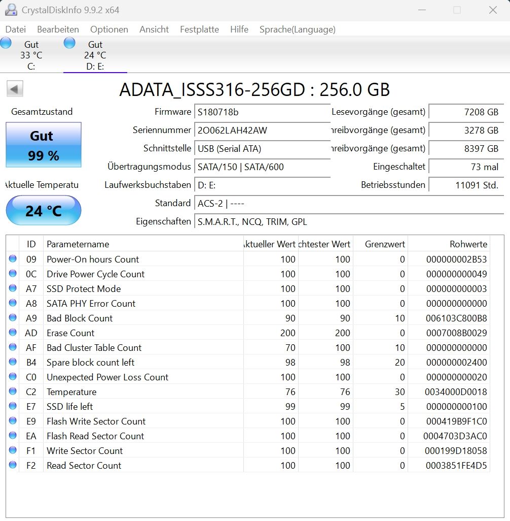 Disques durs: SSD 256GB ADATA  – D'occasion à Lüterkofen par DAA33 2