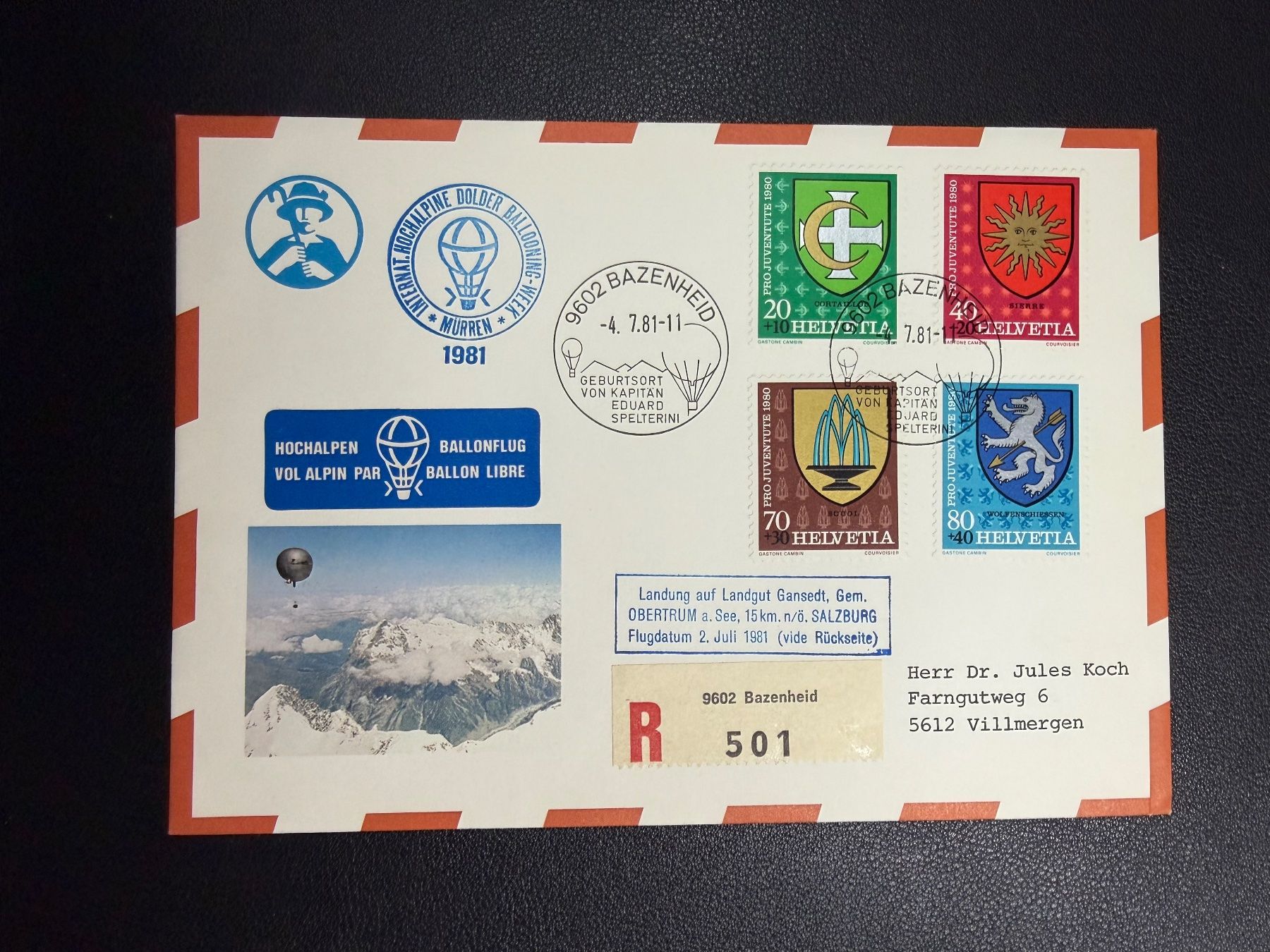 Alle Briefmarken: Hochalpen-Ballonflug 1981 – Gebraucht aus oberrüti von jeanmei