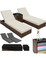 + 2x Alu Polyrattan Sonnenliege + Tisch Gartenliege Rattan