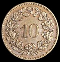 Top Abart Silber Billon 10 Rappen 1871 Schweiz