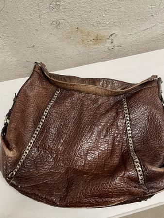 Keneth Cole Brown Leather Shoulder Bag, Chain Detail