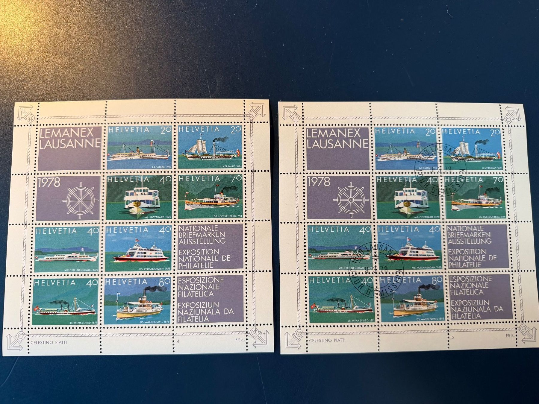 Alle Briefmarken: 2 Lemanex Blöcke, 1978, Lausanne, postfr.u. gest.FW Fr. 3.50 – Neu (gemäss Beschreibung) aus Oberhasli von Sicurezza