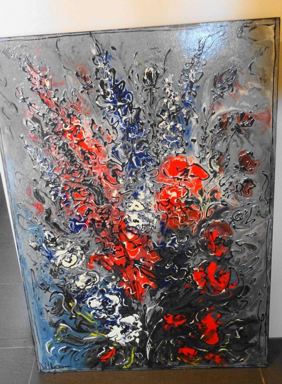 Dipinti: Abstraktes Blumenstillleben Gemälde, Acryl, Orig. Wilde 2000 – Usato da Zürich venduto da Connie8 3