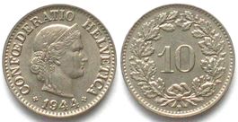 Schweiz EIDGENOSSENSCHAFT 10 Rappen 1944 Ku-Ni