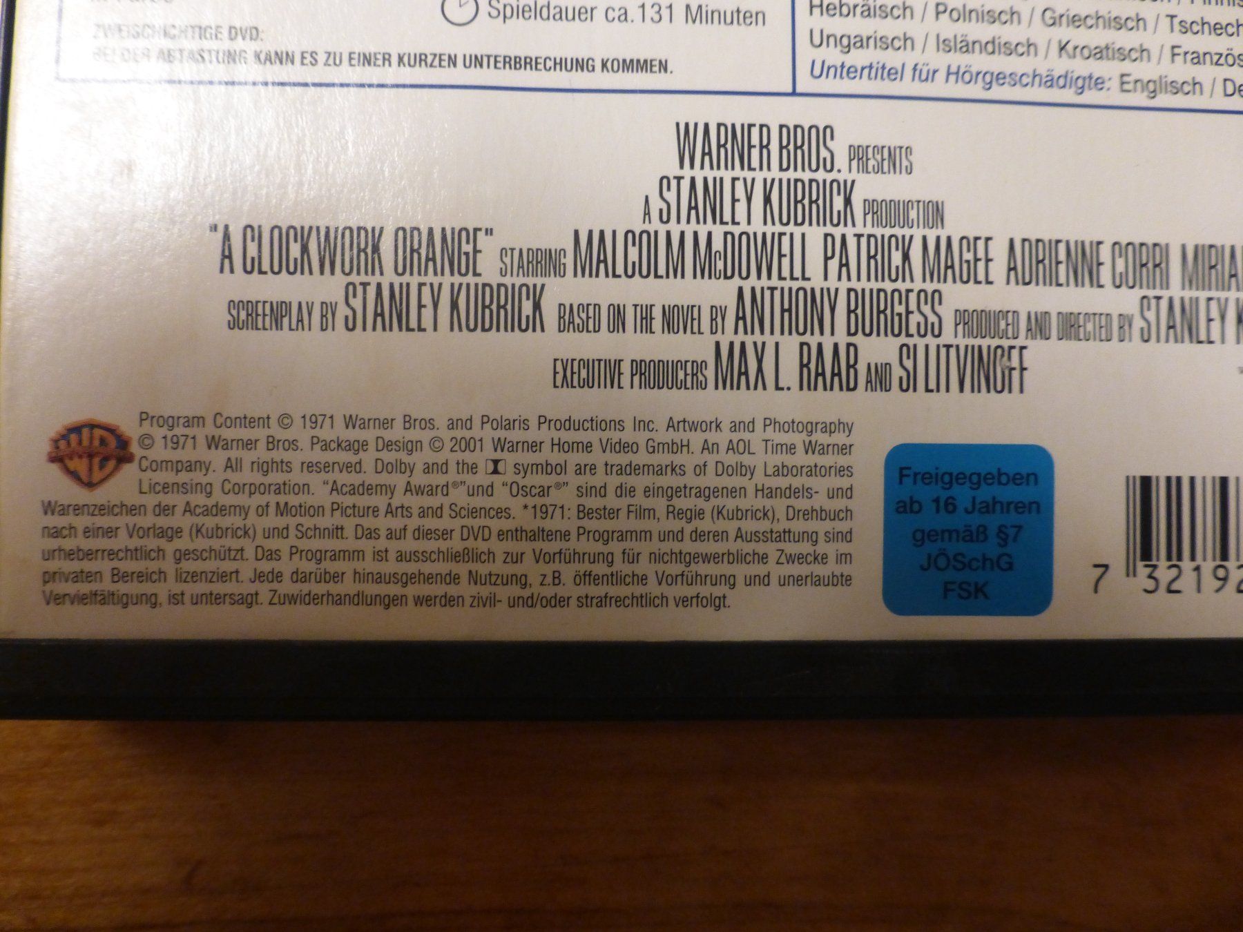 Tutti i DVDs: Clockwork Orange Stanley Kubrick Collection DVD – Usato da Zumikon venduto da psisound 4