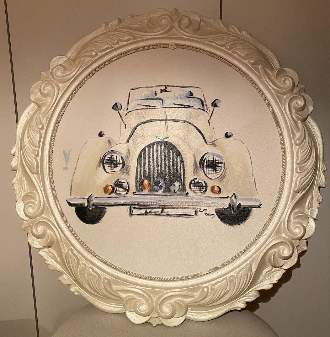 Dipinti: Retro Wandbild/Gemälde: Auto Oldtimer im Barockrahmen morgan – Usato da Ronco sopra Ascona venduto da liz_dbg6