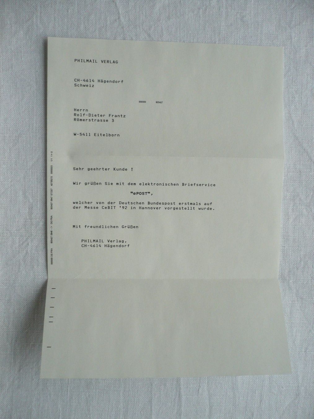 Tutti i francobolli: D 1992 1. ePost der Dt. Bundespost – Usato da Zürich venduto da saltandpepper008 1
