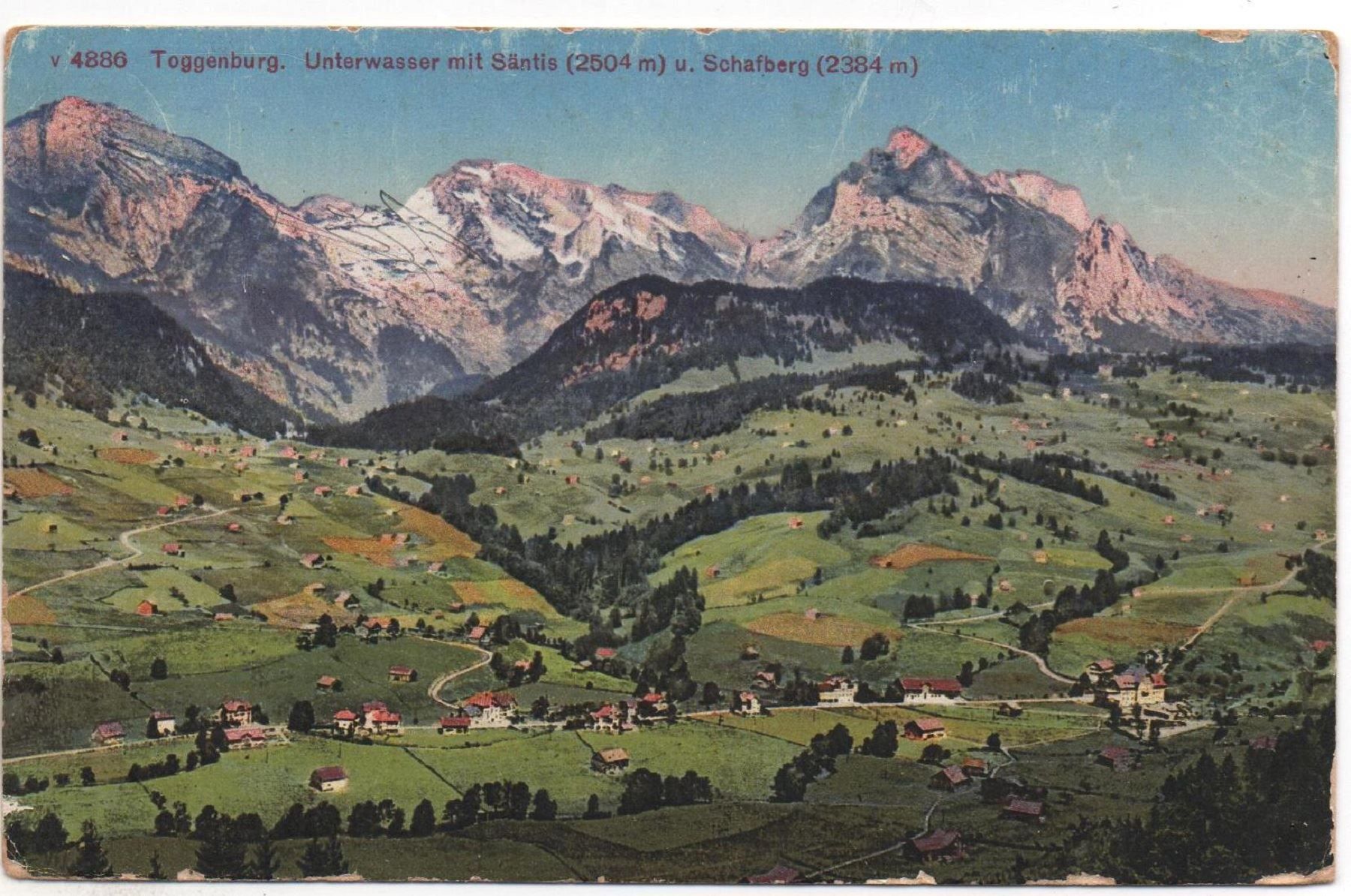 Cartoline postali: UNTERWASSER mit Säntis u. Schafberg – Usato da Jona venduto da philajona