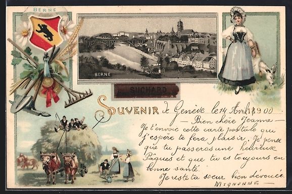 Cartoline postali: Litho Berne, Gesamtansicht, Trachtenbild – Usato da Berlin venduto da bartko-reher