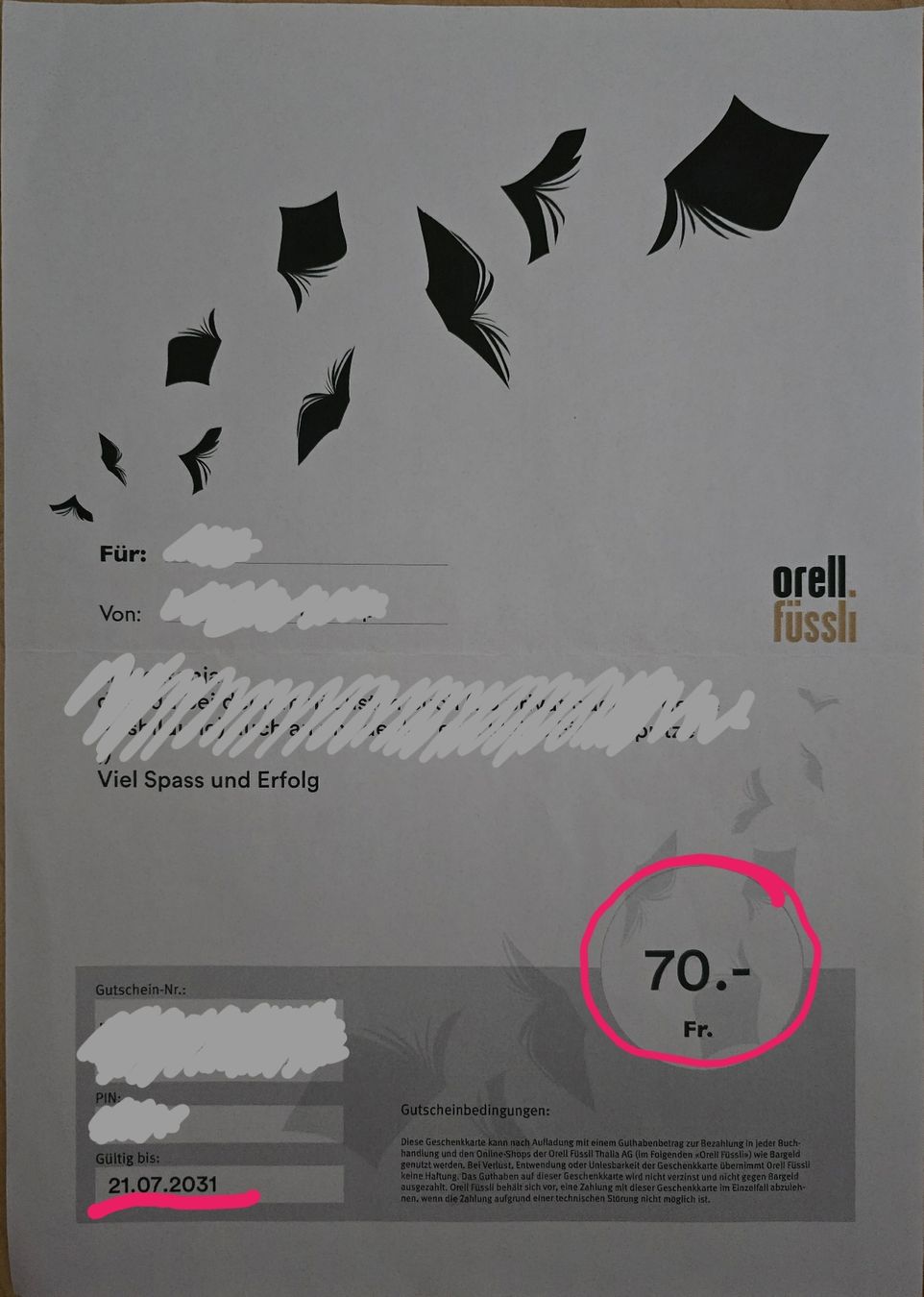 Buoni: Gutschein Orell Füssli 70 CHF – Nuovo e nell'imballaggio originale da Basel venduto da Mirriemmba