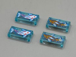 4x Lego Fliesen mit Koi Fisch Abbildung NEU
