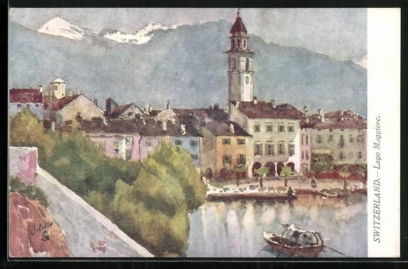 Cartes postales: AK Ascona, Blick zum Ort, Ruderboot – D'occasion à Berlin par bartko-reher