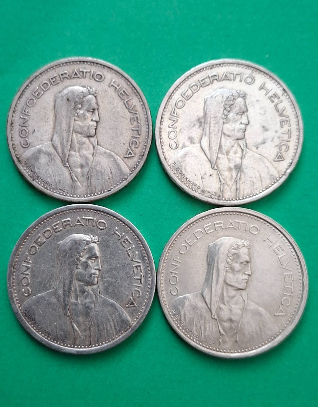 Tutti le monete: 4 X 5 FRANKEN SILBERMÜNZEN 1932 - 1940 - 1954 - 1967 – Usato da Siglistorf venduto da Winer03 1