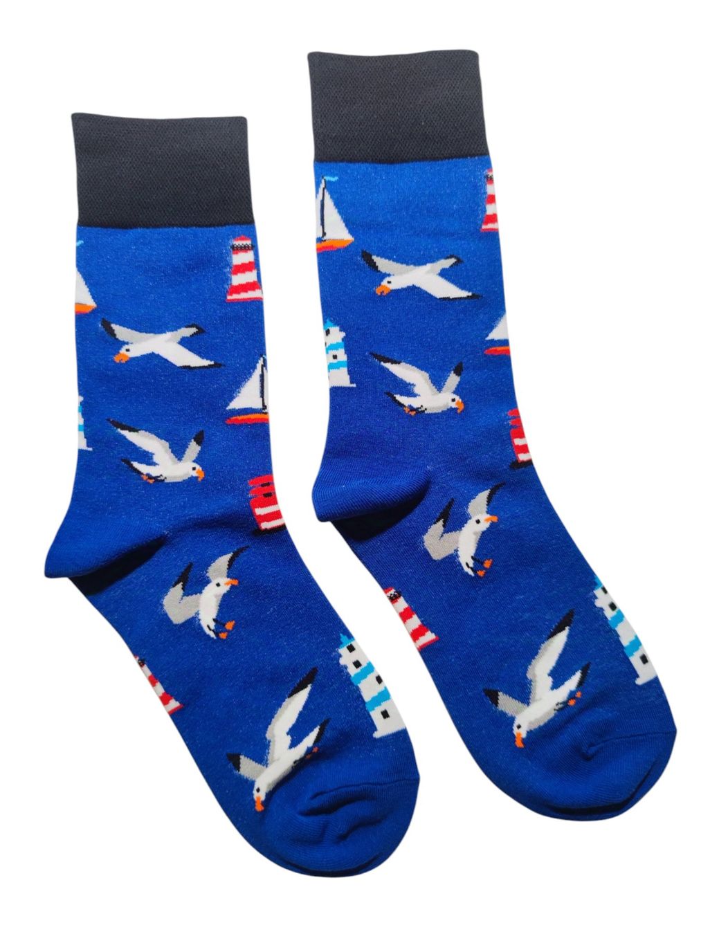 Calze: Socken Leuchtturm/Seegelboot/Möwen/Lighthouse/Sailboat – Nuovo e nell'imballaggio originale da Zürich venduto da amysmith