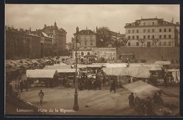 AK Lausanne, Place de la Riponne, 1917